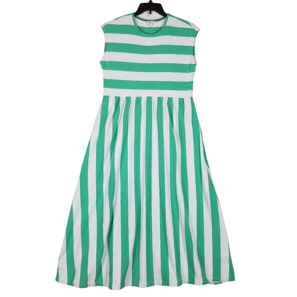 Boden Maxi Dress Women 12L Green White Striped Cotton Slub Sleeveless D0077 - Picture 2 of 9